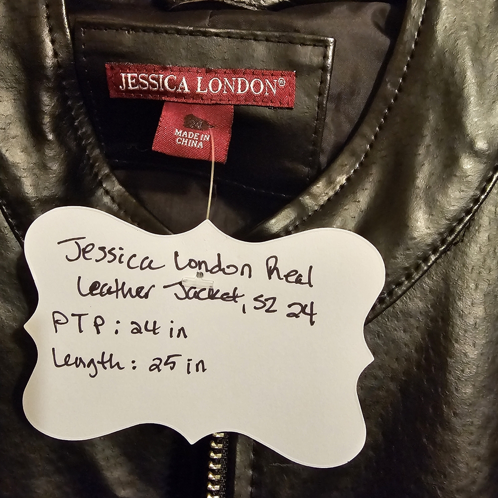 Jessica London Womens Black Leather Jacket, Plus, Sz 24 - Picture 3 of 3